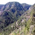 In this photo you can see three stretches of the Oak Creek Canyon road winding up the mountain